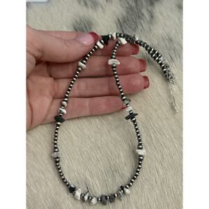 Native American Sterling Silver White Buffalo Navajo Pearl Choker Necklace 16-18